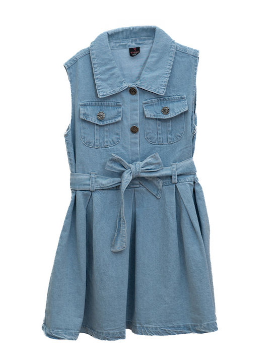 Girls Dress Sleeveless Denim Set with Accessories Blue