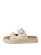 Leather Women's Flat Sandals in Ecru Color