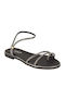 Leather Women's Flat Sandals in Black Color