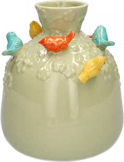 Zaros Decorative Vase Birds Green 16.5x16.5x19cm