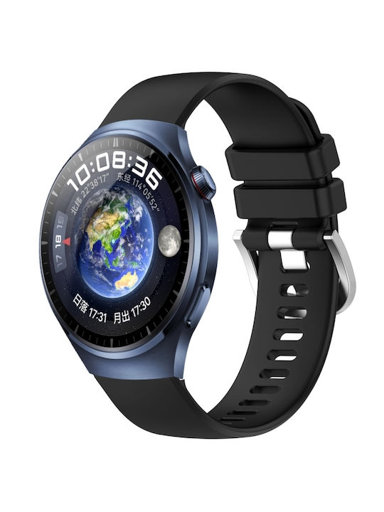Curea din silicon neagră cu cataramă argintie lucioasă lichidă de 22mm pentru Huawei Watch 4 Pro