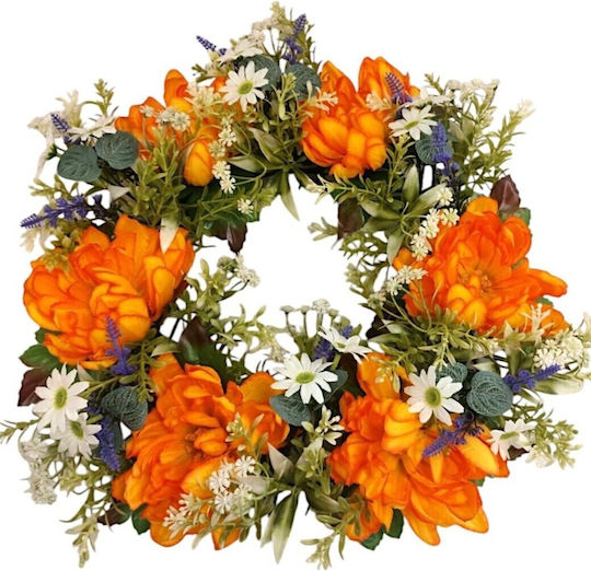 Chrysanthemum Wreath 43cm Thim36037 Orange