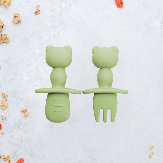 AppeKids Set Baby Besteck mit Temperaturanzeige aus Silikon für 6+ Monate Beige 2Stück
