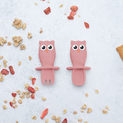 AppeKids Set Baby Besteck mit Temperaturanzeige aus Silikon für 6+ Monate Rosa 2Stück
