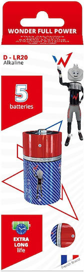 Alkaline Battery Wonder Full Power D-lr20 1.5v Pack of 5