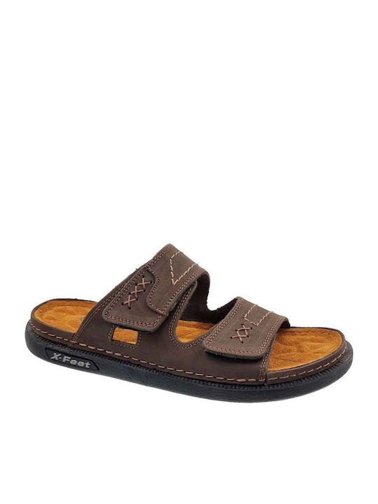 X-Feet Δερμάτινα Ανδρικά Σανδάλια σε Καφέ Χρώμα