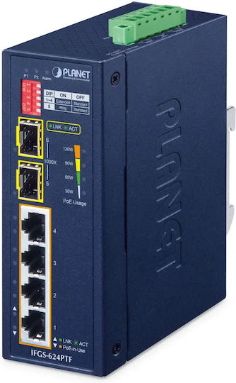 Planet Technology Negestionat L2 PoE+ Switch cu 4 Porturi Gigabit (1Gbps) Ethernet și 2 Porturi SFP