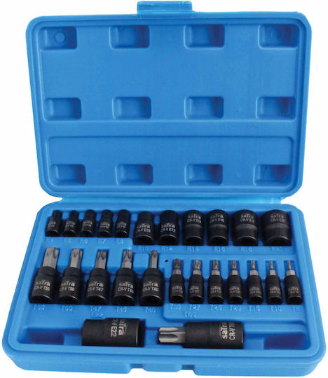 Techman Nüsse Pneumatisch Torx mit Vierkant-Antrieb 1/4", 3/8", 1/2" Set 25Stück
