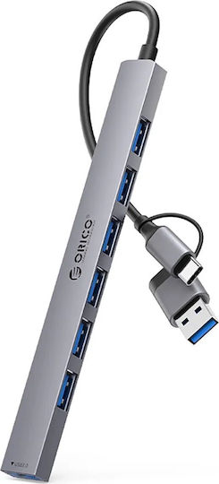 Orico Хъб 7 Порта USB 3.0 с Връзка USB-A / USB-C Сив