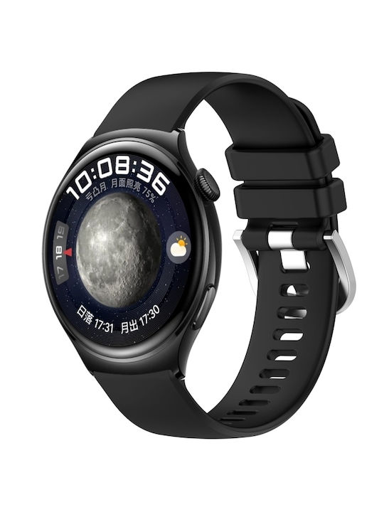 Huawei Watch 4 Silikonarmband Schnalle Flüssig Glänzend Silber 22mm Schwarz