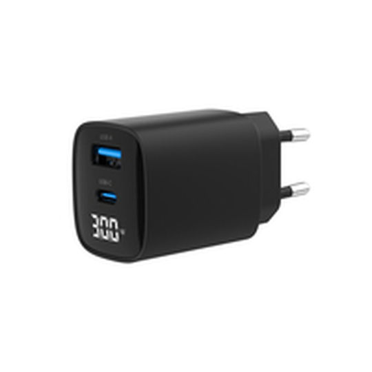 Gembird Зарядно без кабел с USB-A порт и USB-C порт 30W Power Delivery / Quick Charge 3.0 Черен (TA-UC-PDQC30LCD-BK-01)