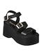 Flache Sandalen für Damen mit Riemen Flatforms in Schwarz Farbe
