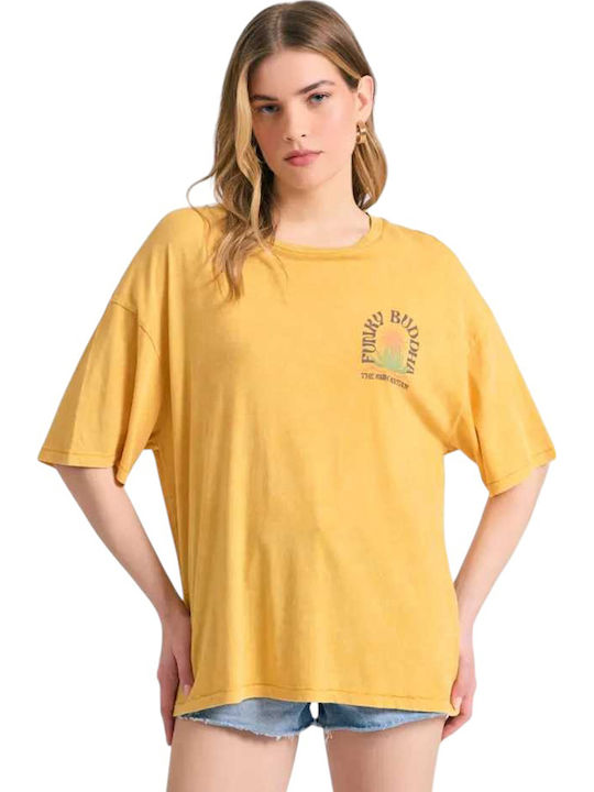 Funky Buddha Γυναικείο Oversized T-shirt Κίτρινο