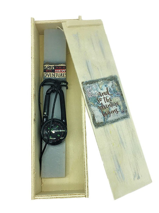 Gray Candle with Compass and Carabiner Set in Handmade Box