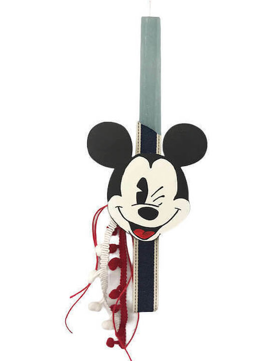 Mickey Mouse Ξύλινος Ζωγραφιστός Πασχαλινή Λαμπάδα Γκρι Κερί 1 Τεμ