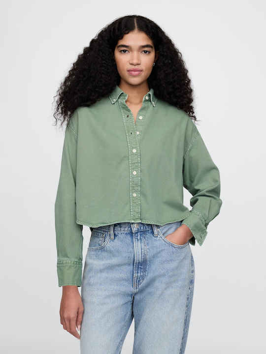 Women's Denim Long Sleeve Shirt Twig Green