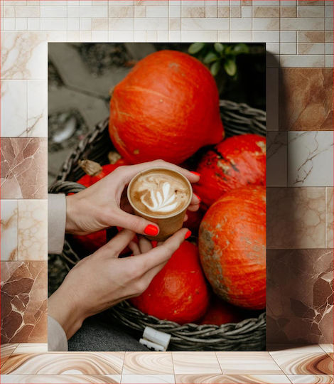 Gemälde Herbst Kaffee Kürbisse 80x120