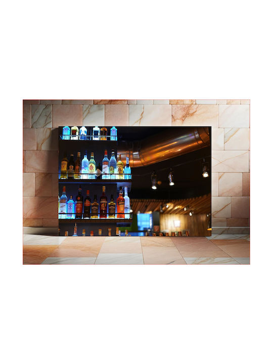 Illuminated Bottles On A Bar Shelf Painting 120x80