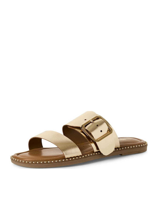 Leather Women's Flat Sandals in Gold Color