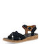 Leather Women's Flat Sandals Navy Blue