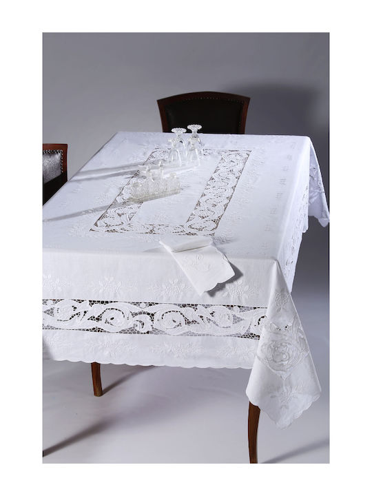 Silk Fashion Tischtuch Leinen Geschnitten 9895 White 170x270cm