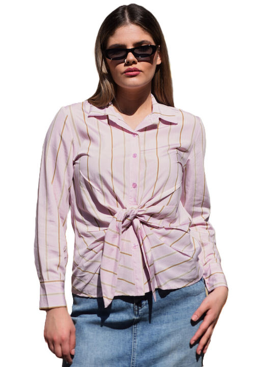 Langärmelig Damen Hemd Pink Gestreift