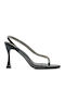 Black Transparent Strappy Sandals with Rhinestones and Modern High Heel