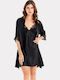 Moongirl Winter Women's Satin Robe with Nightdress Black