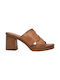Leather Mules with Chunky Heel in Tabac Brown Color