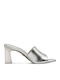 Leder Mules mit Chunky Hoch Absatz in Silber Farbe