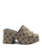 Mules with Chunky High Heel in Brown Color