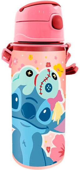 Kids Licensing Bottle Παιδικό Παγούρι Lilo & Stitch Αλουμινίου με Καλαμάκι 600ml