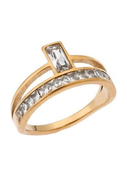 Senza Damen Ring mit Steinen aus Stahl Vergoldet