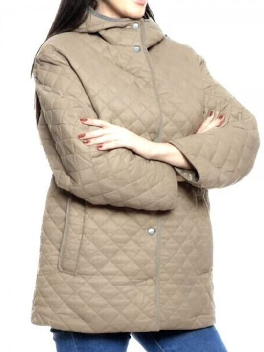 Splendid Κοντό Γυναικείο Μπουφάν για Χειμώνα Beige