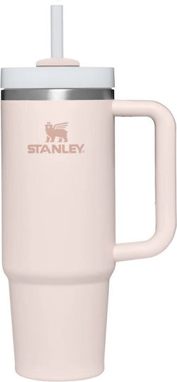 Stanley Quencher H2.0 FlowState Handled Tumbler Thermos Stainless Steel BPA Free 890ml Pink with Straw and Handle