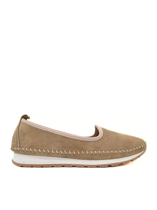 Δερμάτινα Γυναικεία Loafers σε Μπεζ Χρώμα