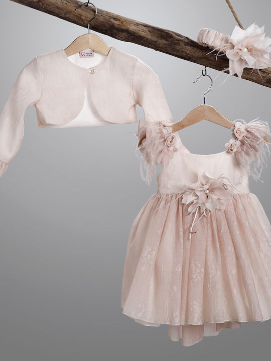 New Life Rosa Taufkleidung für Mädchen mit Haar-Accessoires Strickjacke & Kleid aus Tüll 3Stücke