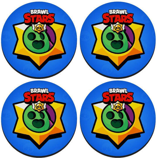 Koupakoupa Brawl Stars Spike Στρογγυλό Σουβέρ Ξύλινο Μπλε 4τμχ