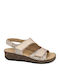 Leather Women's Flat Sandals in Gold Color