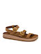 Fantasy Leather Women's Flat Sandals in Brown Color