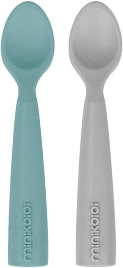 Minikoioi Baby Set with Spoons made of Silicone for 6+ months Green 2pcs