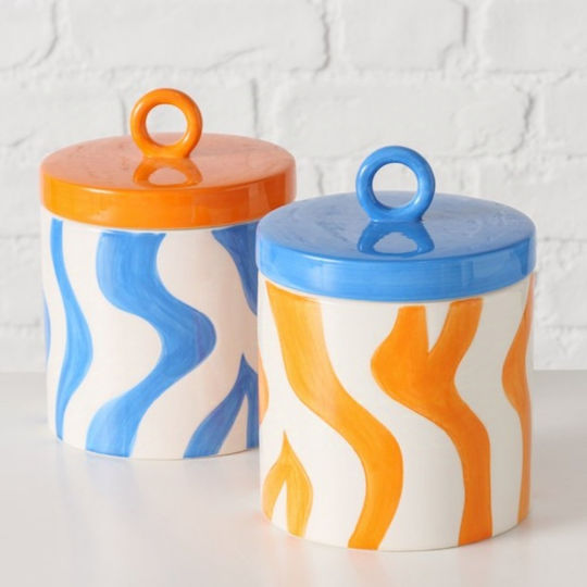 Boltze Set of 2 General Use Vases with Lid and Stand Ceramic Blue 900ml 2 Pieces