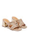 Leather Women's Flat Sandals in Gold Color