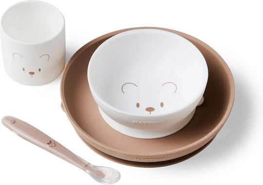 Nattou Feeding Set made of Silicone with Non-Slip Base White 4pcs