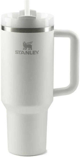 Stanley Quencher H2.0 FlowState Handled Tumbler Thermos Bottle Stainless Steel BPA Free 1.18lt White With Straw And Handle