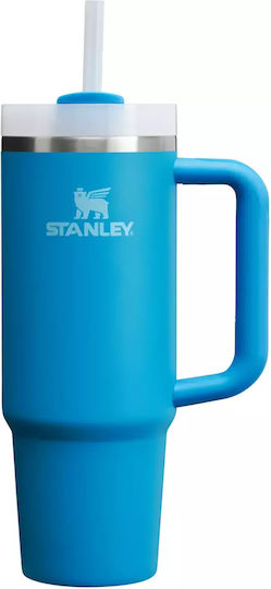 Stanley Quencher H2.0 FlowState Handled Thermos Stainless Steel BPA Free 890ml Azure with Straw and Handle
