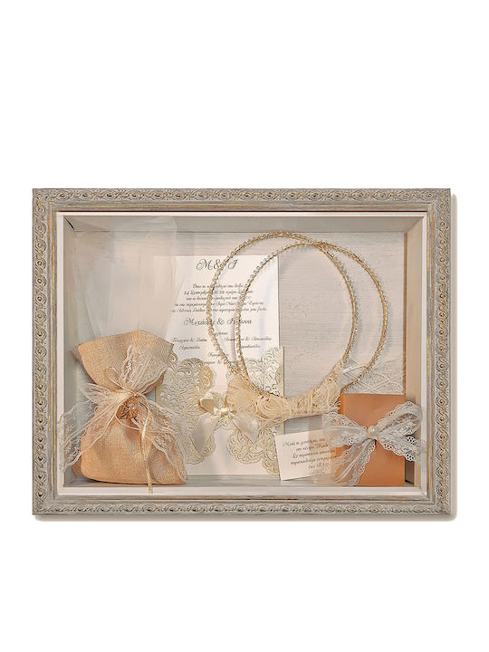 Wall-Mounted Rectangle Wedding Crown Case / Photo Frame Wooden White 40x30cm