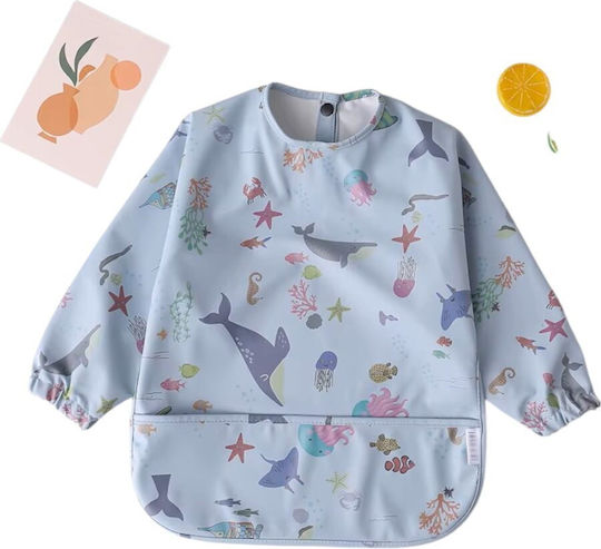 Queen Mother Sea Life Waterproof Fabric Coverall with Pocket and Sleeves Blue