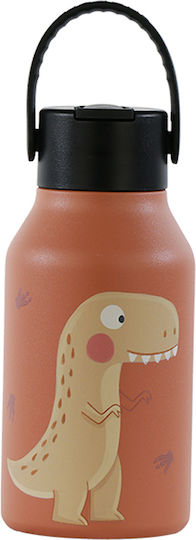 Runbott Kids Water Bottle Thermos Dinosaur Stainless Steel with Straw Non Spill Pink 350ml