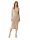 Summer Midi Knitted Dress with Tearing Beige